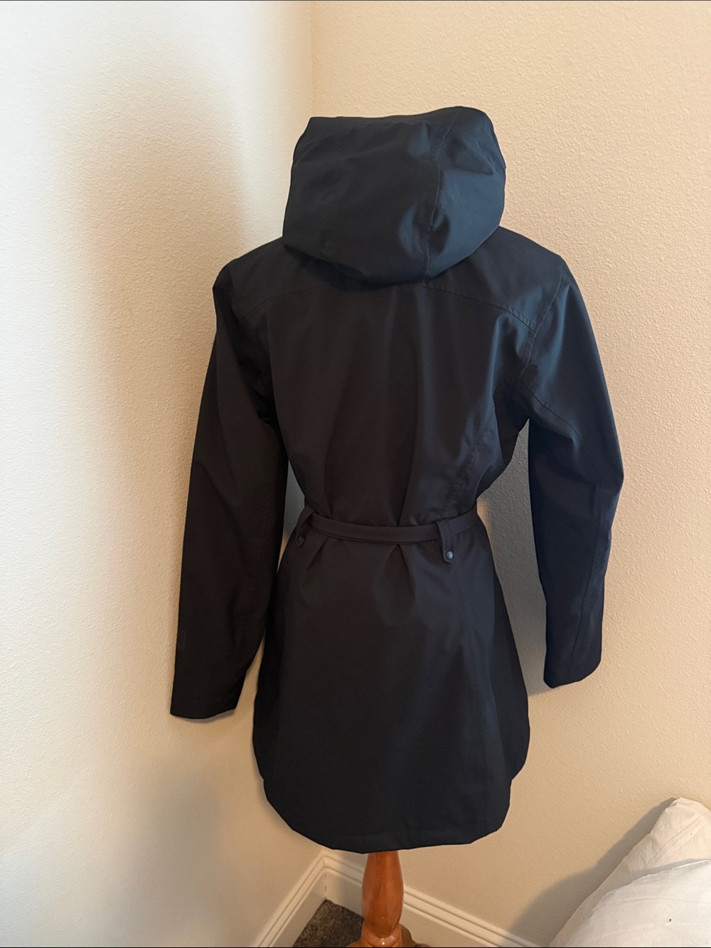 Black Women's Hooded Trench Rain Coat - Picture 2 of 3